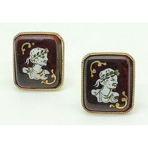 Julius Caesar Emperor Red Gold Tone Cufflinks Cuff Links Hand Painted